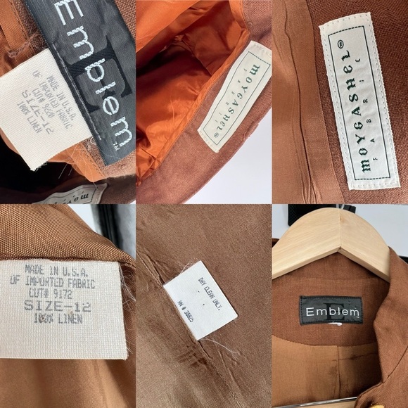 Vintage Linen Brown Gold Hardware Emblem Suit Blazer and Slacks - Picture 16 of 16